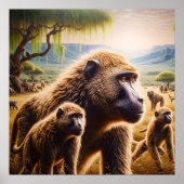 サルよくはしゃぐが草原で踊る ポスター (正面)