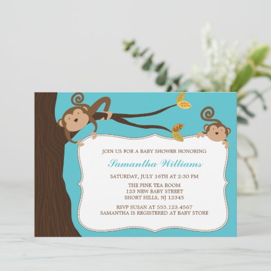 サルよくはしゃぐツツインベイビーシャワー 招待状 (スタンド正面)