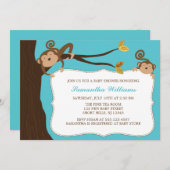 サルよくはしゃぐツツインベイビーシャワー 招待状 (正面/裏面)