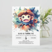 サルよくはしゃぐモダン誕生日 招待状 (スタンド正面)