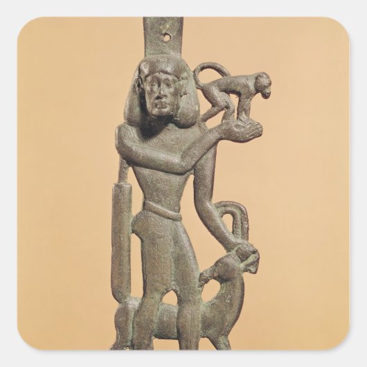 サルを持つ男性の姿 スクエアシール (正面)