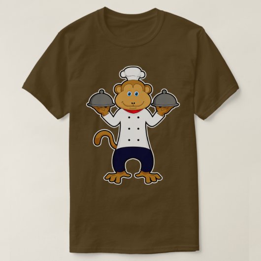 サルを調理師として提供プレート Tシャツ (デザイン正面)
