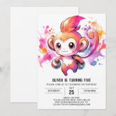 サルエレガントよくはしゃぐ誕生日 招待状 (正面/裏面)