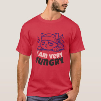 サルカスティックで空腹な猫のキャラクターTシャツデザイン Tシャツ
