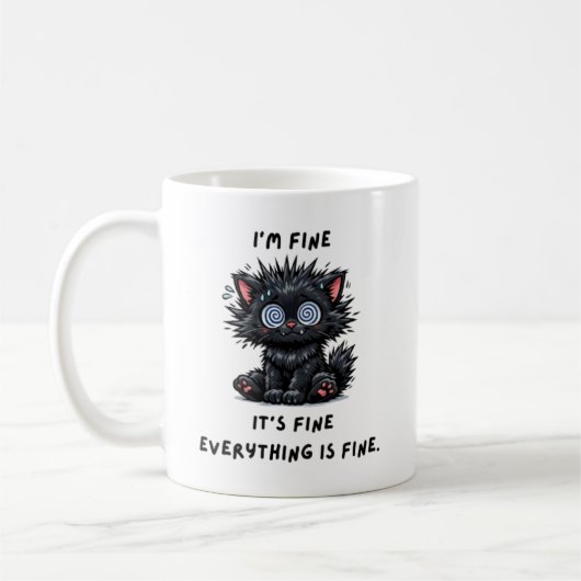 サルカスティックな黒猫のマグカップ コーヒーマグカップ (左)
