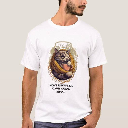 サルカズム猫パワーのTシャツ｜3時間睡眠の面白いM Tシャツ (正面)