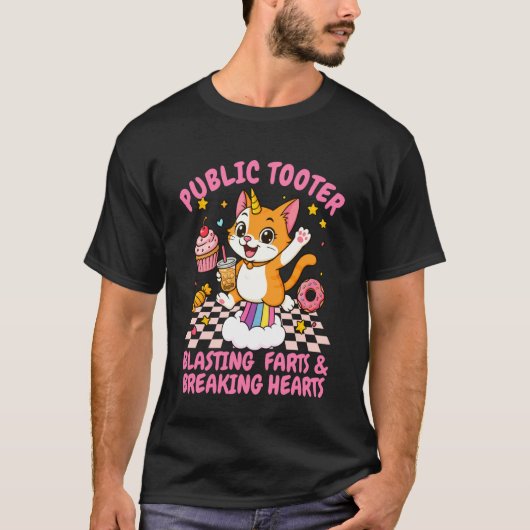 サルカズム ジョーク 猫 おなら 公衆 トゥーター爆破 F Tシャツ (正面)