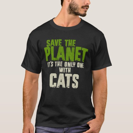 サルカズム 引用 環境 地球 猫 を救え Tシャツ (正面)