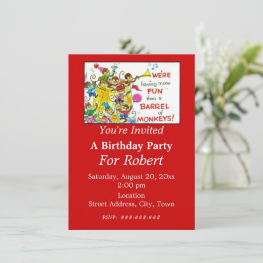 サルカラフルの樽よりも多くのおもしろい誕生日 招待状 (スタンド正面)
