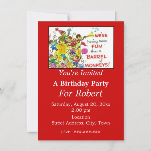 サルカラフルの樽よりも多くのおもしろい誕生日 招待状 (正面)