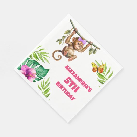 サルカラフルジャングルチャイルド第5誕生日 スタンダードランチョンナプキン (角)