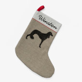 サルキドッグシルエットパーソナライズされたホリデー スモールクリスマスストッキング (正面 (吊り時))