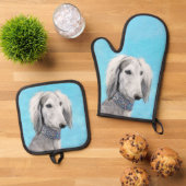 サルキ絵を描のシルバーフェザーズオリジナルドッグアート 鍋つかみ&鍋敷きセット (トップダウン)