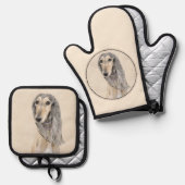 サルキ絵を描の子豚かわいいオリジナルドッグアート 鍋つかみ&鍋敷きセット (正面/裏面)