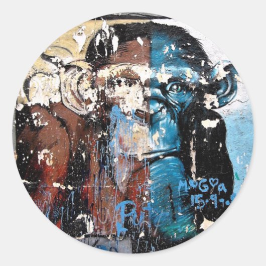 サルクラシック丸ステッカー、光沢 ラウンドシール (正面)