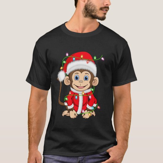 サルクリスマス照明サンタコスチュームモンキークリスマ Tシャツ (正面)