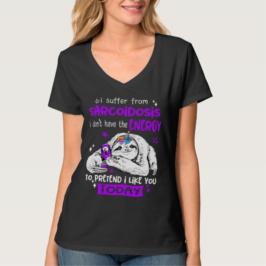 サルコイおもしろいドーシス認識度に苦しむナマケモノ Tシャツ (正面)