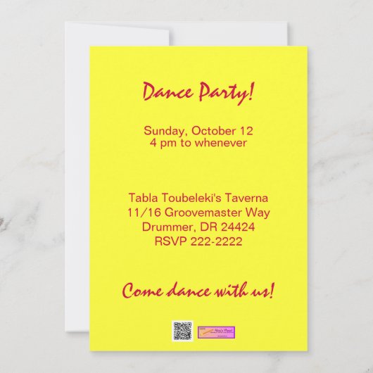 サルサの踊りのダンスの恋人のパーティーの招待 招待状 (裏面)