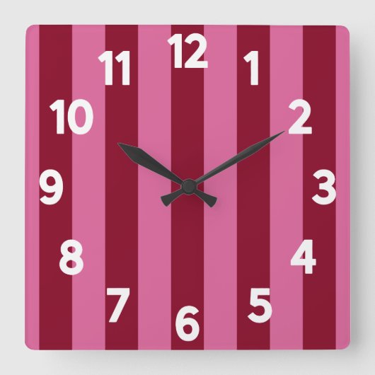 サルサフラミンゴピンクストライプ スクエア壁時計 (正面)