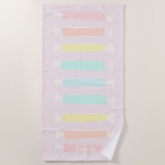サルタータータッフィキャンディパステルカラーパーソナライズされた ビーチタオル (正面)