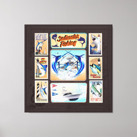 サルターター魚釣りライトハウス キャンバスプリント (正面)