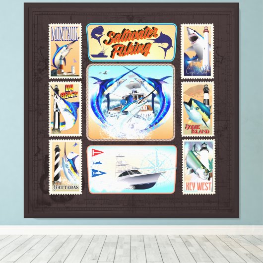 サルターター魚釣りライトハウス キャンバスプリント (インサイチュ (ウッドフロア))