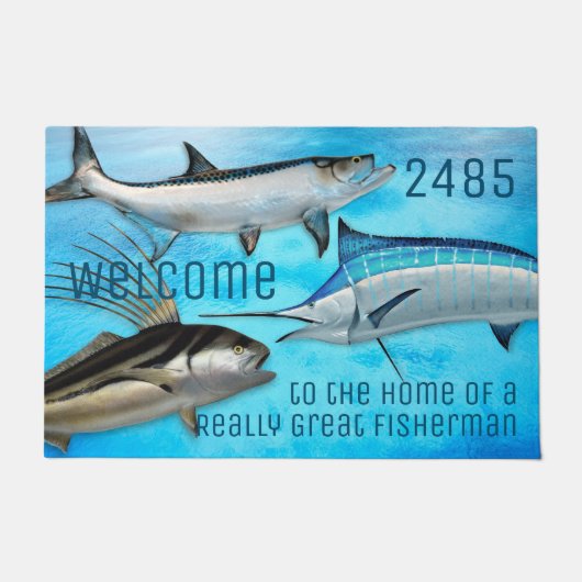 サルターフィッシャーマンウェルカムことわざマーリンタルポンD ドアマット (正面)