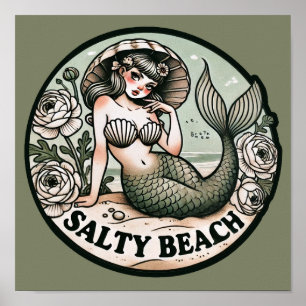 サルティビーチマーメイドユーモアおもしろい人魚 ポスター