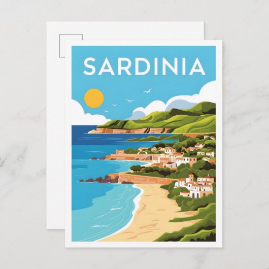 サルディニアイタリアアートヴィンテージトラベルイラストレーション ポストカード (正面/裏面)