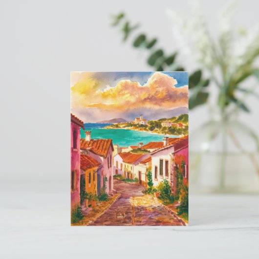 サルディニアイタリア通りウォーター絵を描カラー ポストカード (スタンド正面)