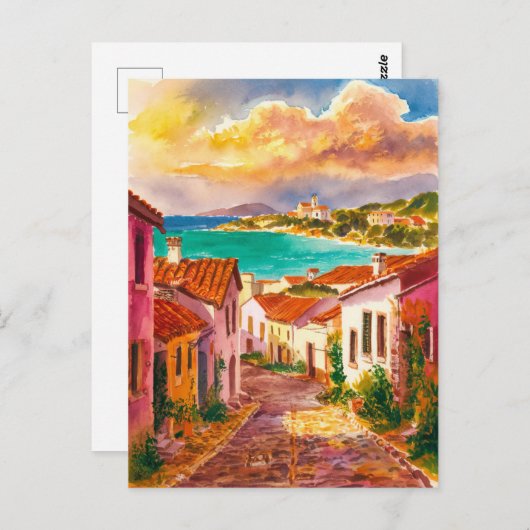 サルディニアイタリア通りウォーター絵を描カラー ポストカード (正面/裏面)