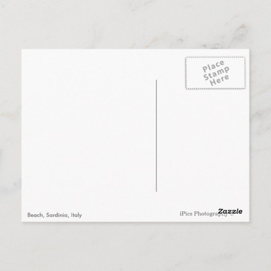 サルデーニアエメラルドコーストビーチと岩 ポストカード (裏面)