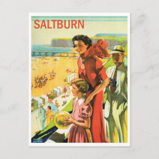 サルトバーン、家族のビーチ。ヴィンテージ旅行 ポストカード (正面)