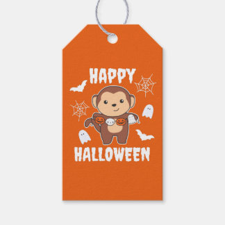 サルハッピーハローウィンカボチャこうもり衣装 ギフトタグ