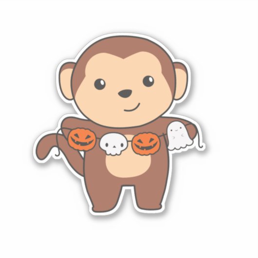 サルハッピーハローウィンカボチャこうもり衣装 シール (正面)