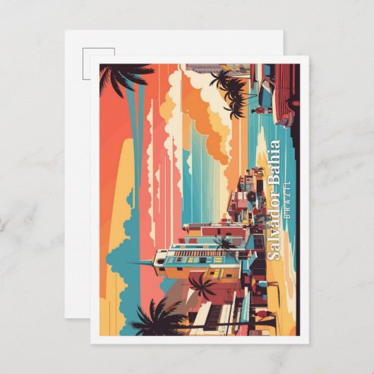 サルバドールバイアブラジポップ・アートのルアートトラベルイラストレーション ポストカード (正面/裏面)