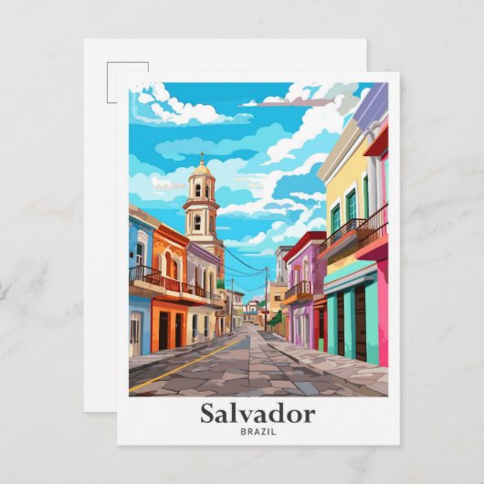 サルバドールブラジルアートヴィンテージトラベルイラストレーション ポストカード (正面/裏面)