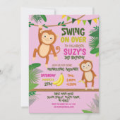 サルパーティー誕生日スイングオーバーガールピンク 招待状 (正面)