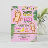 サルパーティー誕生日スイングオーバーガールピンク 招待状 (スタンド正面)