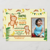サルパーティー誕生日スイングフォトイエロー 招待状 (正面/裏面)