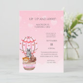 サルファリ動物ホットエアバルーンガールファースト誕生日 招待状 (スタンド正面)