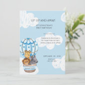 サルファリ動物ホットエアバルーンボーイズ最初の誕生日 招待状 (スタンド正面)