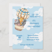サルファリ動物ホットエアバルーンボーイズ最初の誕生日 招待状 (正面)