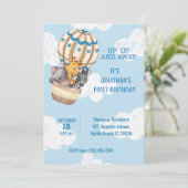 サルファリ動物ホットエアバルーンボーイズ最初の誕生日 招待状 (スタンド正面)