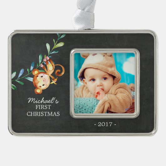 サルベビーの初めてのクリスマス写真オーナメント シルバープレートフレームオーナメント (正面)