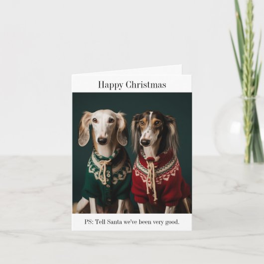 サルーキ子犬ハッピークリスマスカード カード (正面)