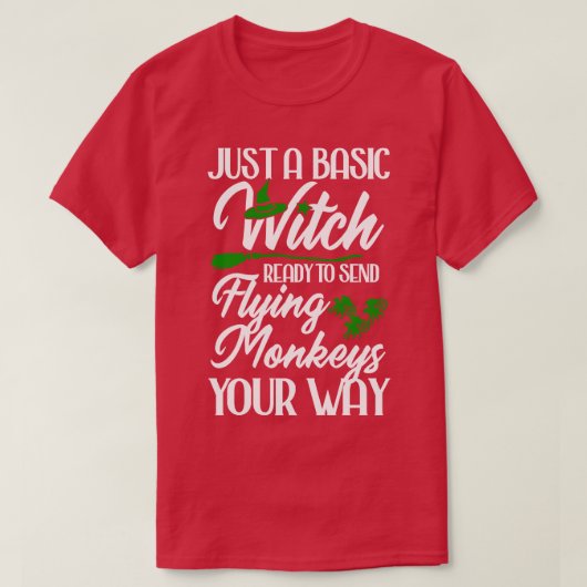 サル付き基本飛んでいる魔女 Tシャツ (デザイン正面)