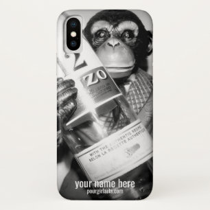 サル保持ボトル白黒撮影 iPhone X ケース
