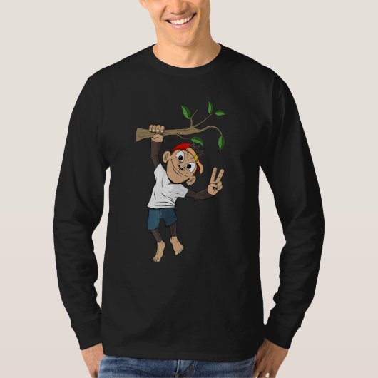 サル動物の木の枝動物園 Tシャツ (正面)