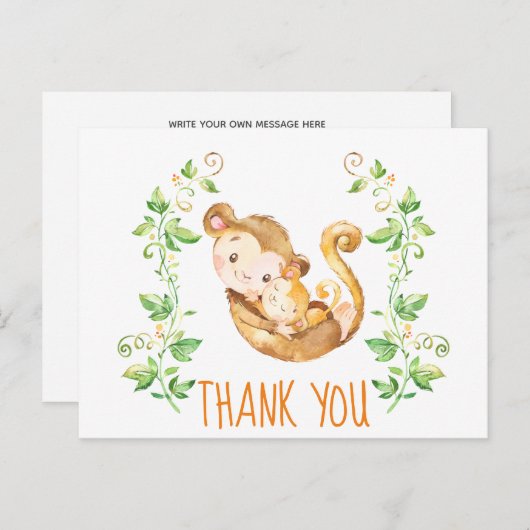 サル動物園の赤ちゃん歓迎会 感謝カード ポストカード (正面/裏面)